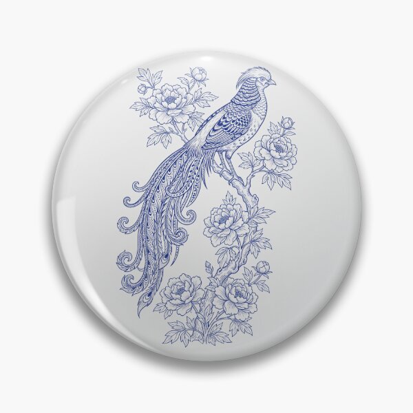 Item preview, Japanese Pheasant Line Art - Botanical Peony Floral designed and sold by SplashTastic.