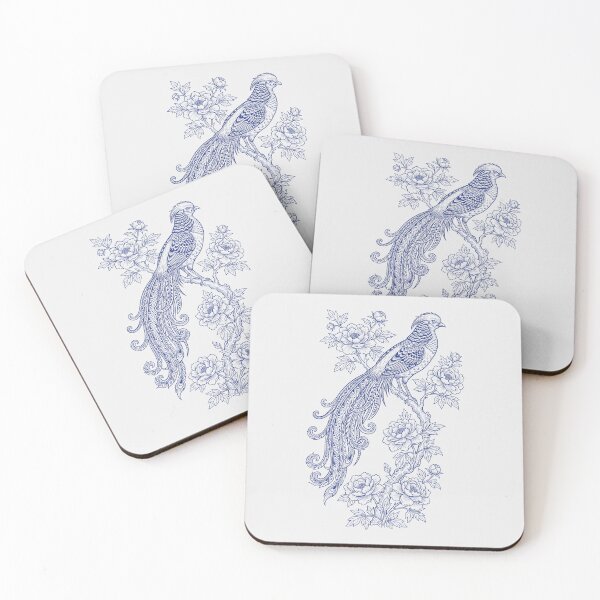 Item preview, Japanese Pheasant Line Art - Botanical Peony Floral designed and sold by SplashTastic.