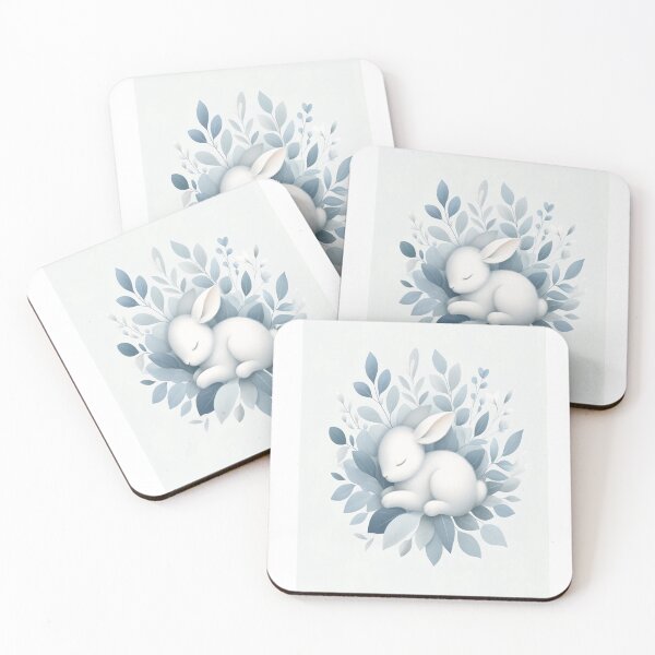 Item preview, Sleeping White Bunny with Soft Blue Botanical Leaves designed and sold by NarjaShop.
