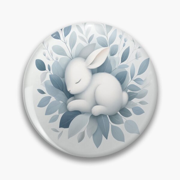 Item preview, Sleeping White Bunny with Soft Blue Botanical Leaves designed and sold by NarjaShop.