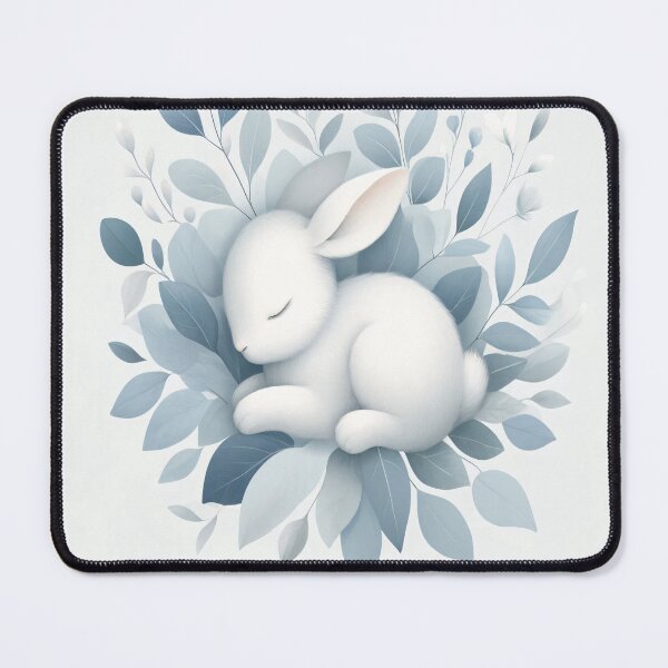 Item preview, Sleeping White Bunny with Soft Blue Botanical Leaves designed and sold by NarjaShop.