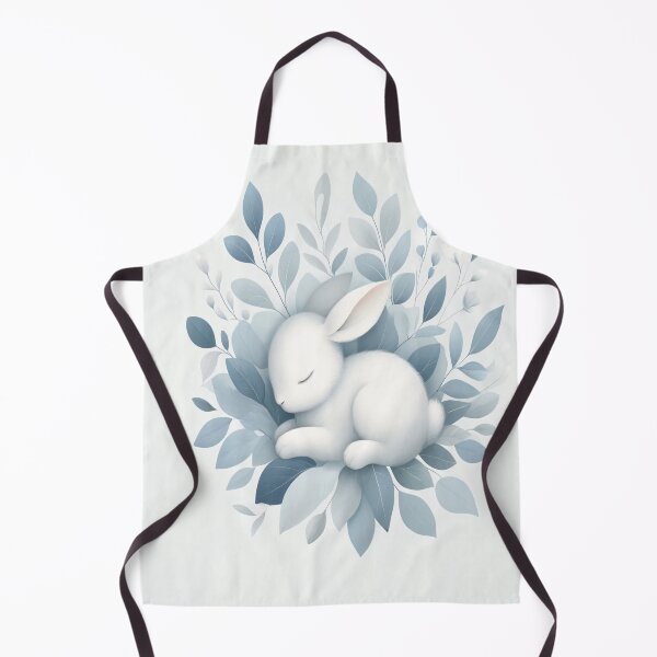 Item preview, Sleeping White Bunny with Soft Blue Botanical Leaves designed and sold by NarjaShop.