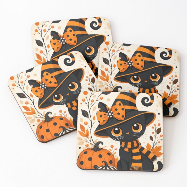Item preview, Cute Black Cat Witch Halloween Pumpkin Autumn Illustration designed and sold by ArtByBoya.