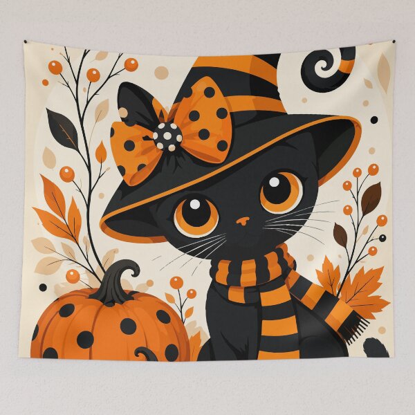 Item preview, Cute Black Cat Witch Halloween Pumpkin Autumn Illustration designed and sold by ArtByBoya.