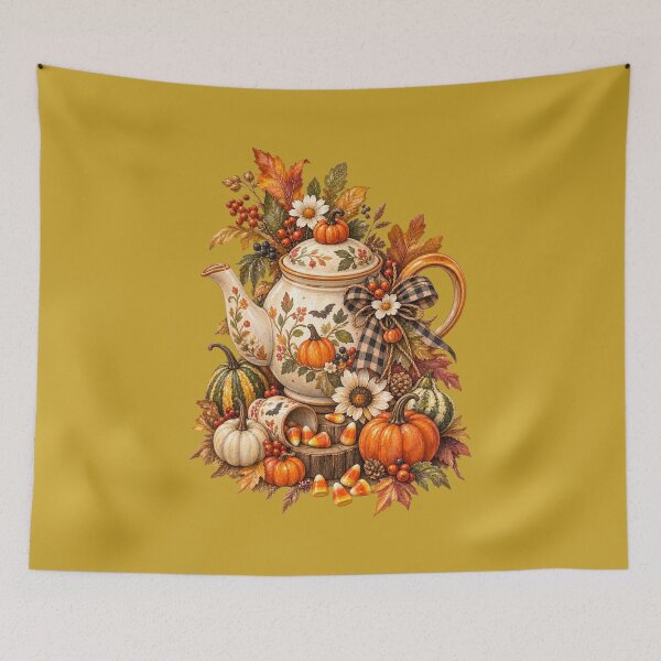Item preview, Cottagecore Autumn Teapot Watercolor Art – Cozy Halloween Kitchen Print designed and sold by MagicMakerPh.