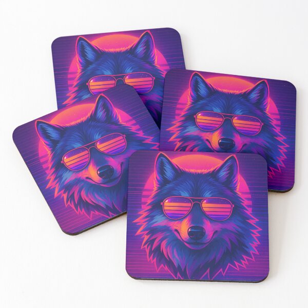 Item preview, Retro Synthwave Wolf With Neon Sunset Sunglasses designed and sold by MitsukiArt.