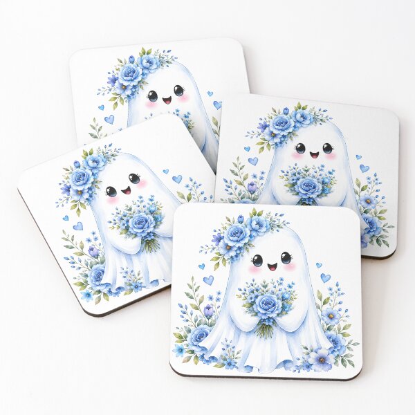 Item preview, Cute ghost with blue flowers designed and sold by trendspatterns.