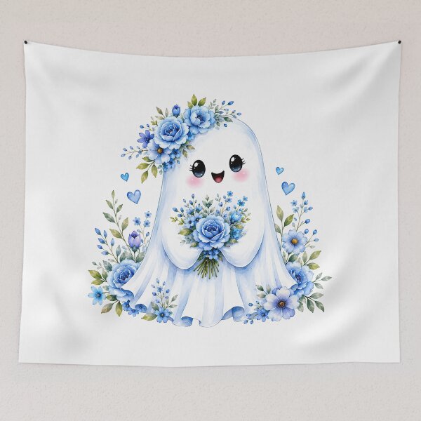 Item preview, Cute ghost with blue flowers designed and sold by trendspatterns.