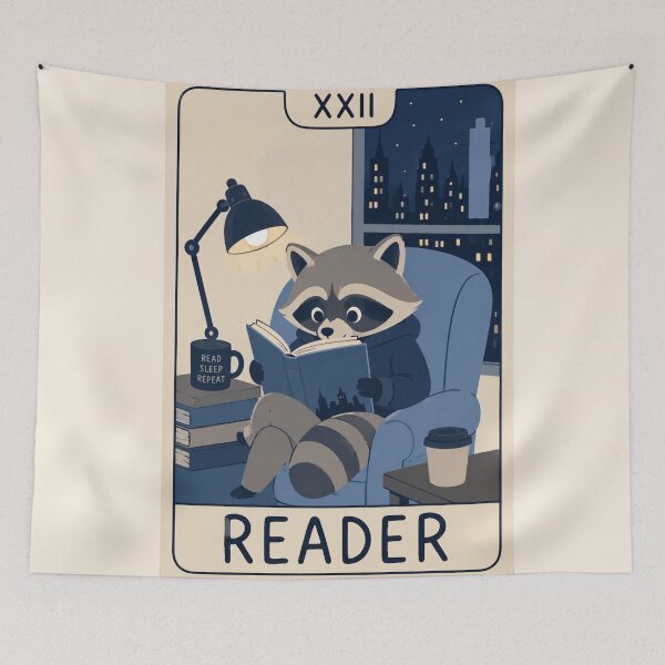 Item preview, Reader Tarot Card Introvert Cozy Night Reading Raccoon designed and sold by Yellowriversss.