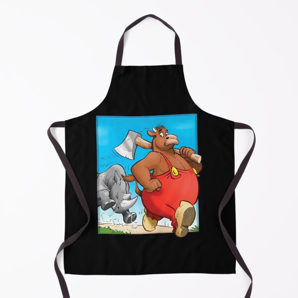 Item preview, Red Overalls Bull Carrying Axe On Shoulder Walking Past Angry Rhinoceros designed and sold by Manoharan Mathujan.