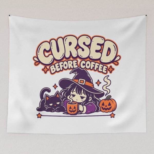 Item preview, Cursed Before Coffee Shirt, Spooky Season Coffee Ritual designed and sold by PhylonBoxx.