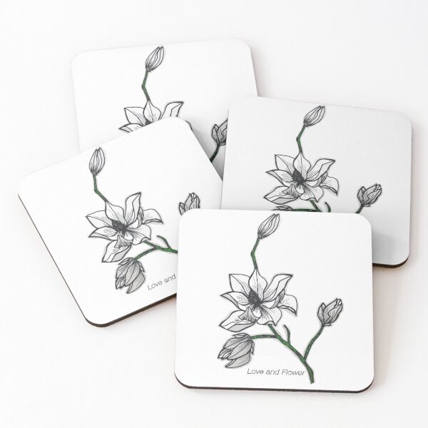 Item preview, Flowers in white, black and green, hand-drawn, minimalist style designed and sold by Senschry.
