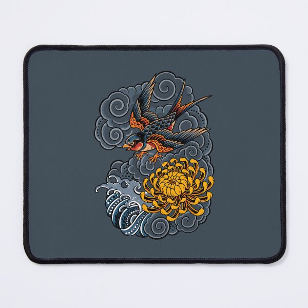 Item preview, Japanese Swallow Tattoo Art - Irezumi Cloud Wave designed and sold by SplashTastic.
