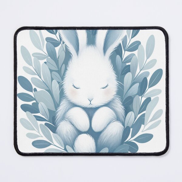 Item preview, Sleeping White Bunny with Blue Botanical Leaves designed and sold by NarjaShop.