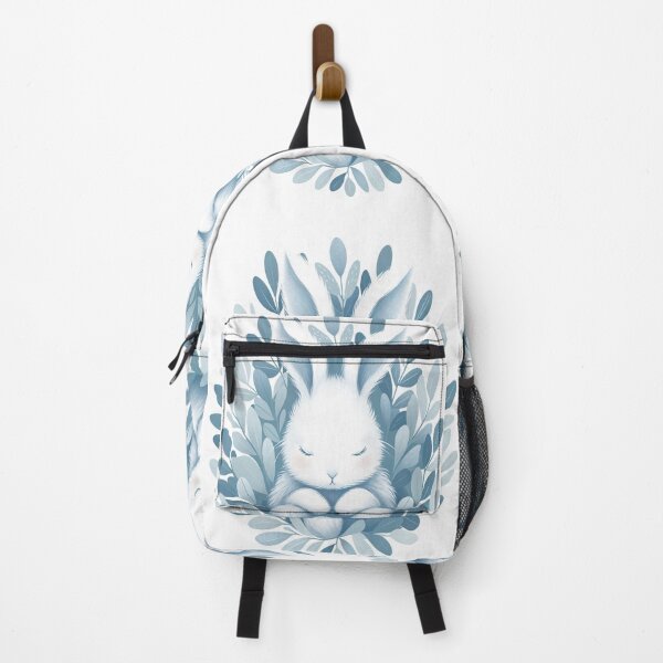 Item preview, Sleeping White Bunny with Blue Botanical Leaves designed and sold by NarjaShop.