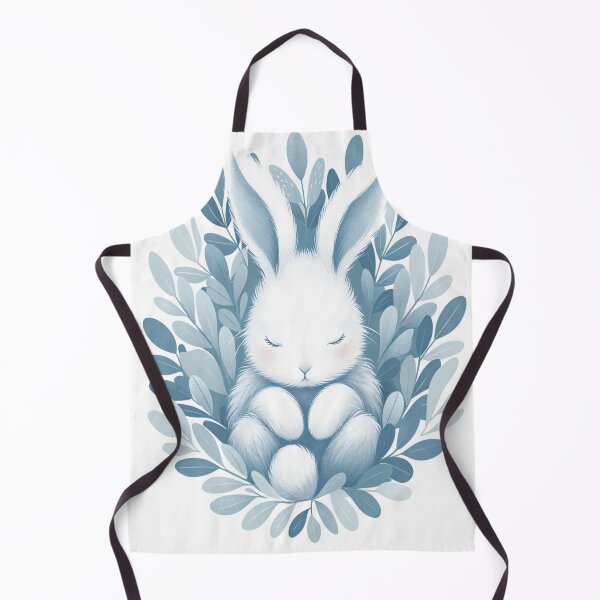 Item preview, Sleeping White Bunny with Blue Botanical Leaves designed and sold by NarjaShop.