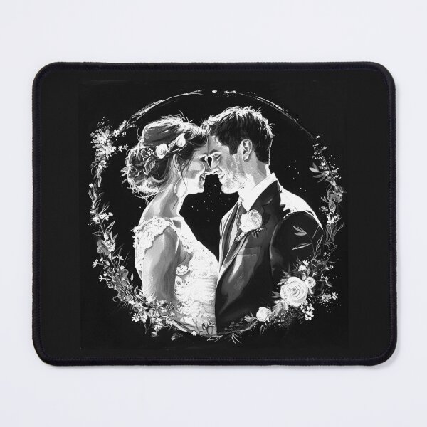 Item preview, Romantic Wedding Couple Portrait – Black and White Floral Love Art designed and sold by inkoutninja.