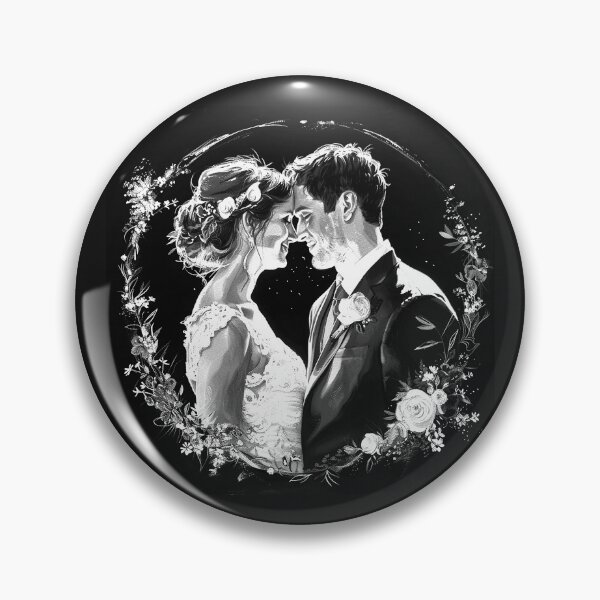 Item preview, Romantic Wedding Couple Portrait – Black and White Floral Love Art designed and sold by inkoutninja.