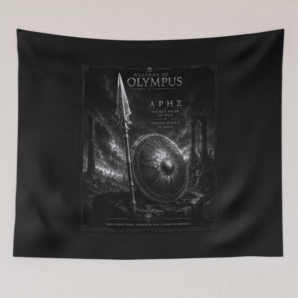 Item preview, Αρης Ares Sacred Spear & Shield – Black & White Greek Mythology designed and sold by Ancient-Era.