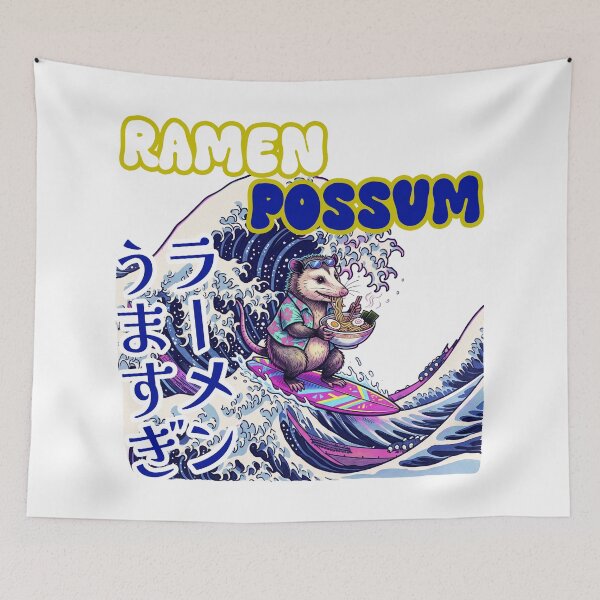 Item preview, Ramen Possum Surfing Japanese Great Wave – Funny Japanese Food Art designed and sold by LOVEARTDESIGN.