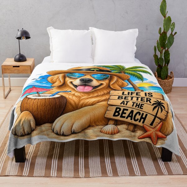 Item preview, Life Is Better at the Beach – Golden Retriever Summer designed and sold by ser-Ile.