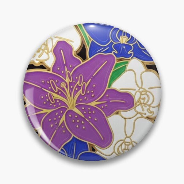 Item preview, Gold Enamel Lily Orchid Pin Cluster - Botanical Floral Badge Art designed and sold by Dzblack.