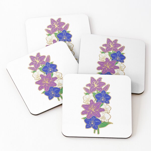 Item preview, Gold Enamel Lily Orchid Pin Cluster - Botanical Floral Badge Art designed and sold by Dzblack.