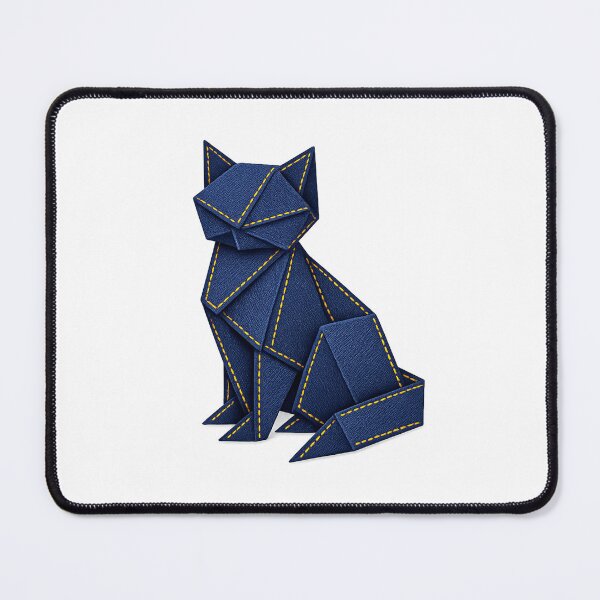 Item preview, Origami Denim Cat with Golden Stitching - Aesthetic Japanese Art designed and sold by teemix.