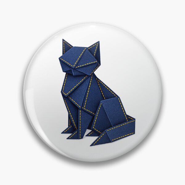 Item preview, Origami Denim Cat with Golden Stitching - Aesthetic Japanese Art designed and sold by teemix.