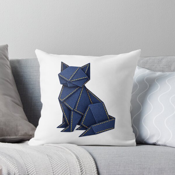 Item preview, Origami Denim Cat with Golden Stitching - Aesthetic Japanese Art designed and sold by teemix.