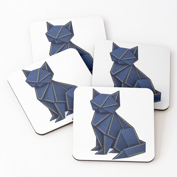 Item preview, Origami Denim Cat with Golden Stitching - Aesthetic Japanese Art designed and sold by teemix.
