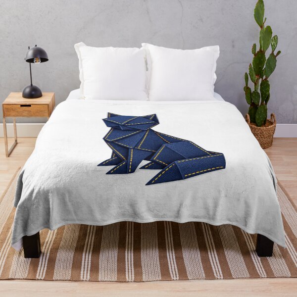 Item preview, Origami Denim Cat with Golden Stitching - Aesthetic Japanese Art designed and sold by teemix.