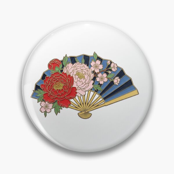 Item preview, Japanese Folding Fan with Peonies Cherry Blossoms - Floral Enamel Pin Art designed and sold by Dzblack.