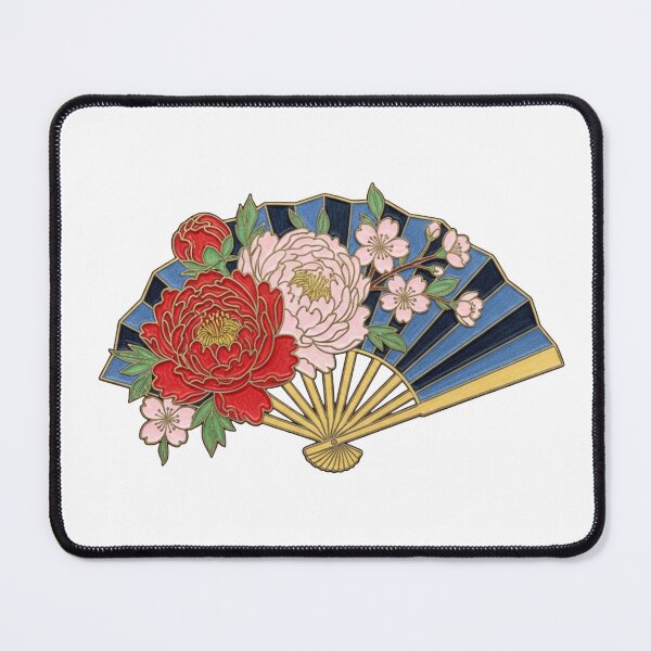 Item preview, Japanese Folding Fan with Peonies Cherry Blossoms - Floral Enamel Pin Art designed and sold by Dzblack.