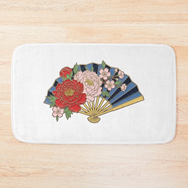 Item preview, Japanese Folding Fan with Peonies Cherry Blossoms - Floral Enamel Pin Art designed and sold by Dzblack.