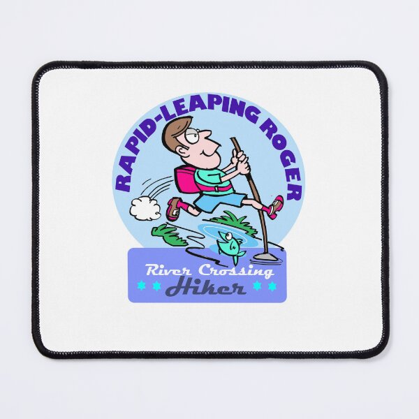 Item preview, Rapid Leaping Roger River Crossing Hiker Cartoon designed and sold by Al Benge - NZ & Australian Art.