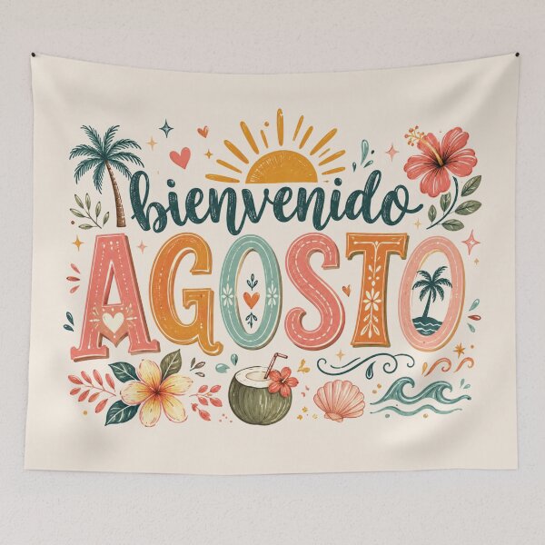 Item preview, Bienvenido Agosto Tropical Summer Welcome August Spanish Floral designed and sold by Yellowriversss.