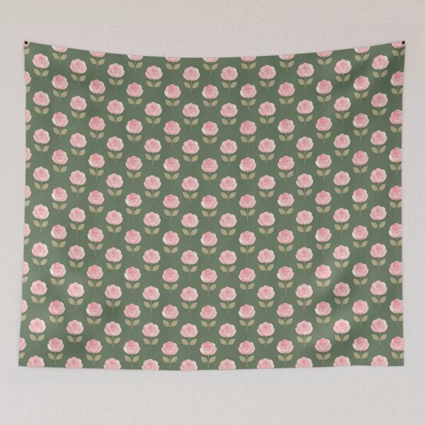 Item preview, Vintage Pink Rose Pattern Green Cottagecore Aesthetic designed and sold by Golden_Pixel_Paper.