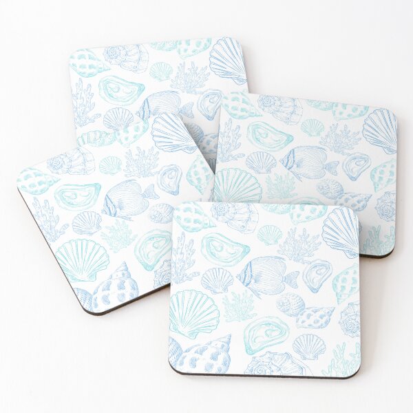 Item preview, Light Blue Teal Seashell Pattern  designed and sold by SeaStarAlex.