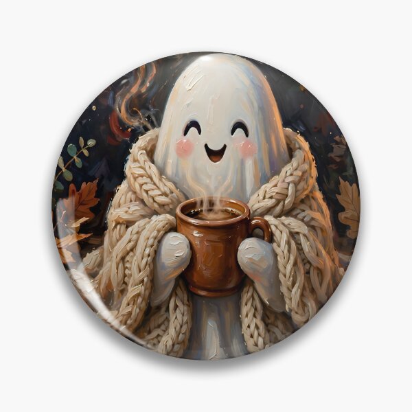 Item preview, Cozy Ghost Halloween Coffee – Spooky Autumn Book Lover Art designed and sold by cr6zym1nd.