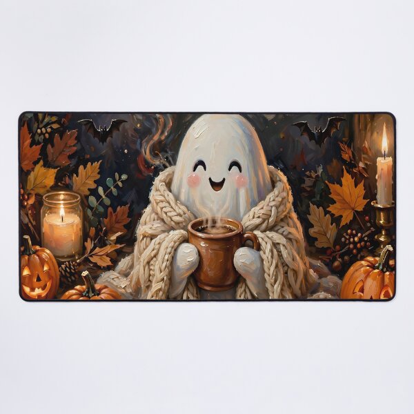 Item preview, Cozy Ghost Halloween Coffee – Spooky Autumn Book Lover Art designed and sold by cr6zym1nd.