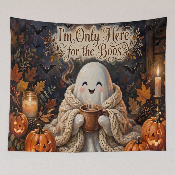 Item preview, Cozy Ghost Halloween Coffee – Spooky Autumn Book Lover Art designed and sold by cr6zym1nd.