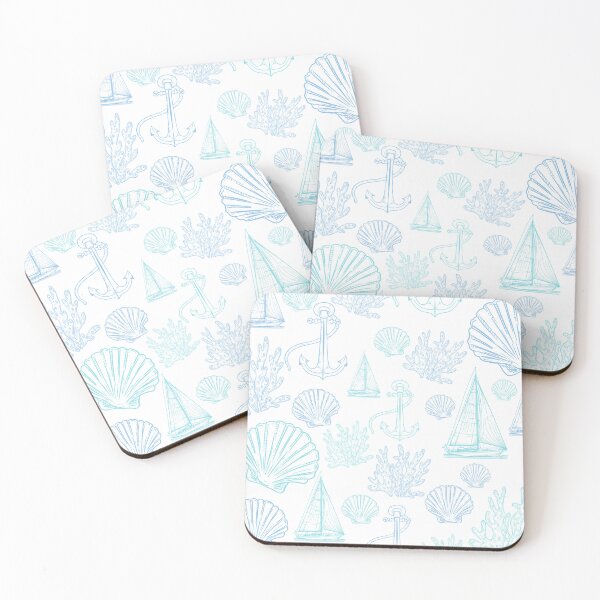 Item preview, Light Blue Teal Seashell Sailboats Pattern  designed and sold by SeaStarAlex.