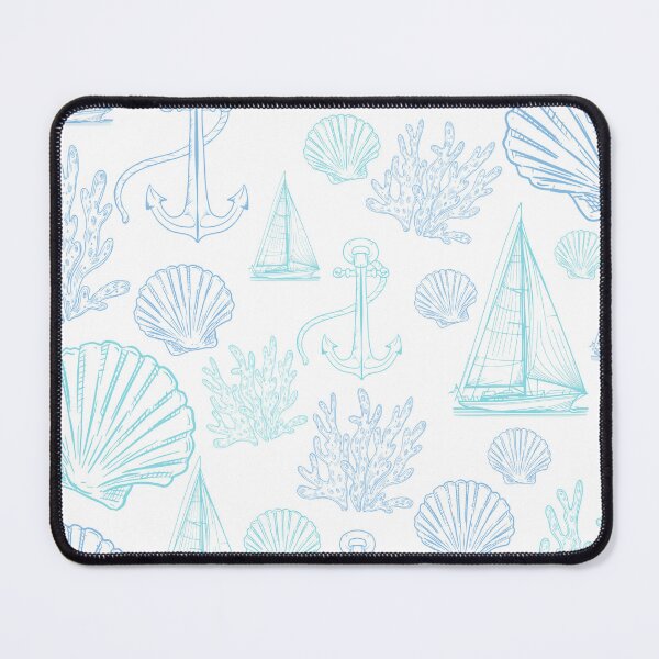 Item preview, Light Blue Teal Seashell Sailboats Pattern designed and sold by SeaStarAlex.