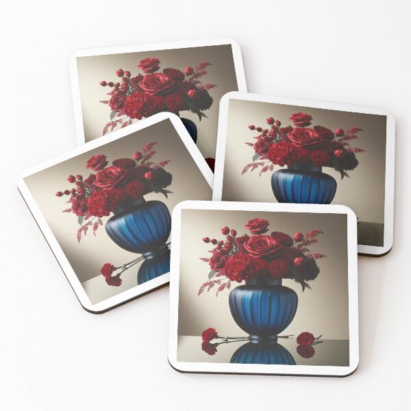 Item preview, Red Roses and Carnations in Royal Blue Vase designed and sold by NarjaShop.