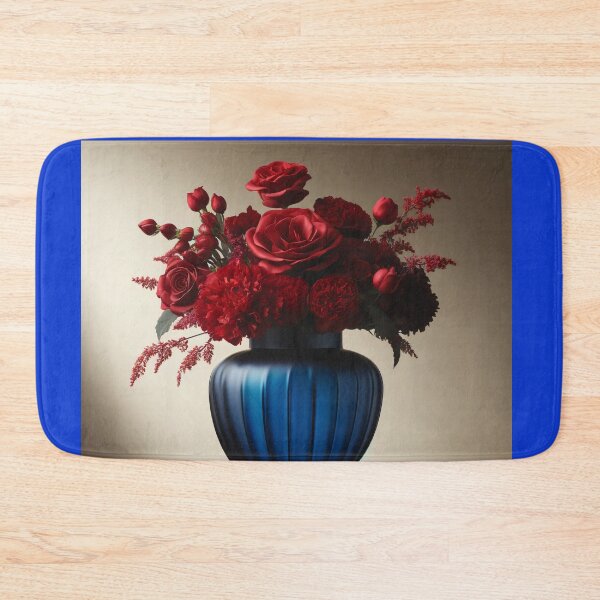 Item preview, Red Roses and Carnations in Royal Blue Vase designed and sold by NarjaShop.