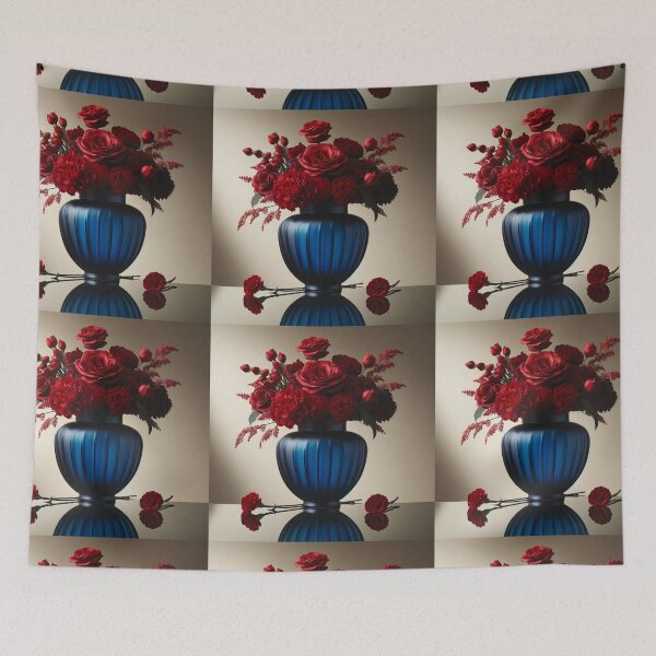 Item preview, Red Roses and Carnations in Royal Blue Vase designed and sold by NarjaShop.