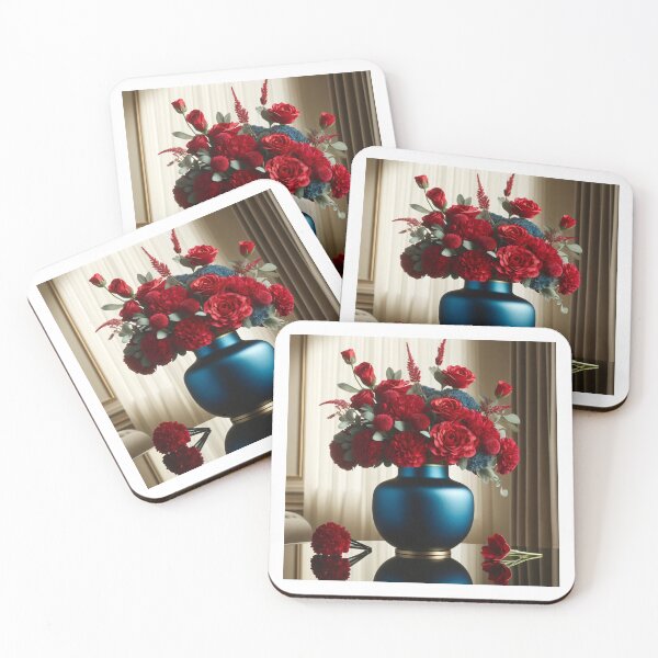 Item preview, Red Roses and Blue Hydrangeas in Royal Blue Vase designed and sold by NarjaShop.