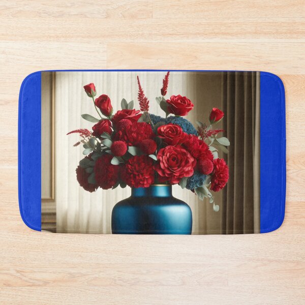 Item preview, Red Roses and Blue Hydrangeas in Royal Blue Vase designed and sold by NarjaShop.