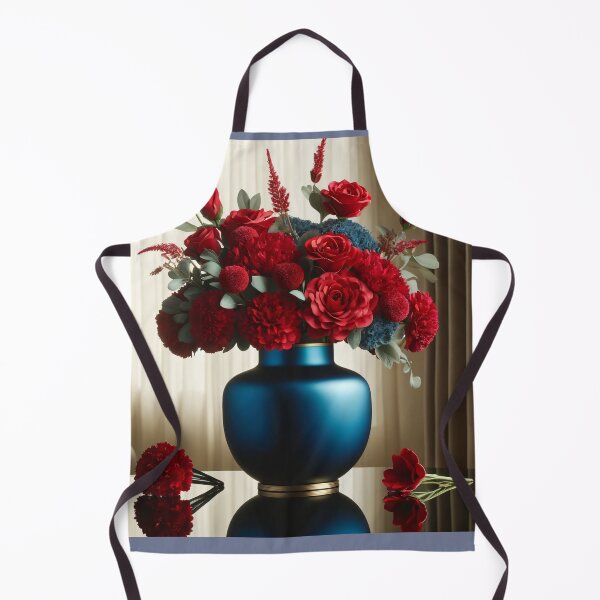 Item preview, Red Roses and Blue Hydrangeas in Royal Blue Vase designed and sold by NarjaShop.